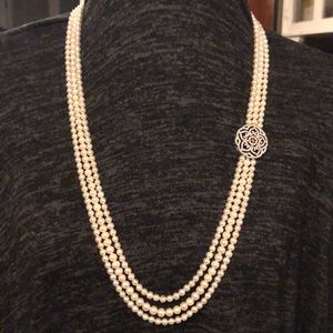 3 layered stranded white fresh water pearls